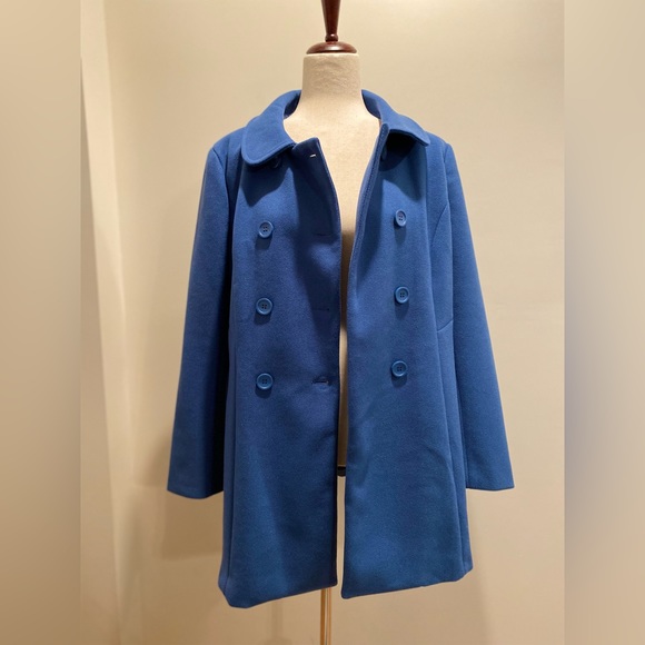 Allegra K, Size Large, Blue, Peter Pan Collar Double Breasted Trench Coat NWT - Picture 2 of 13